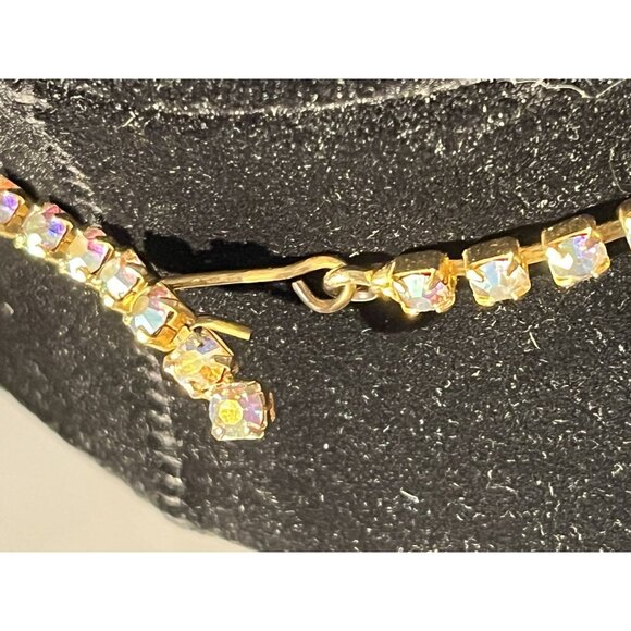 Vintage Irredescent Rhinestone Necklace & Clip On Earrings Set - Picture 6 of 15